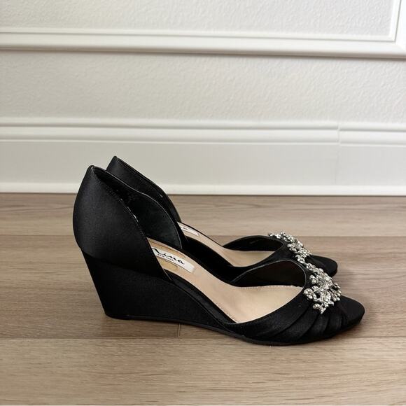 Nina Emiko Embellished Open-Toe Wedge Pumps in Black sz 7 - Picture 5 of 10